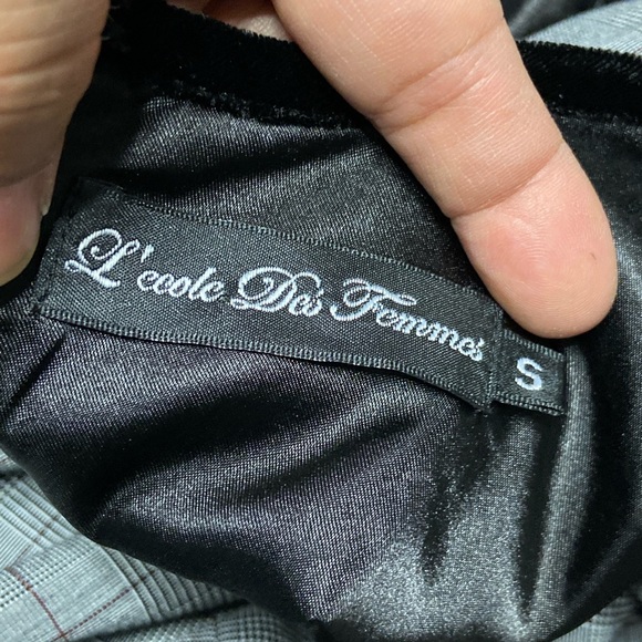 H- HOLIDAY Academia Houndstooth Plaid Velvet Trim Midi Dress - Picture 6 of 8